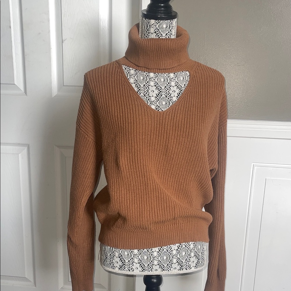 Women's brown cut out Turtleneck Sweater L barlll